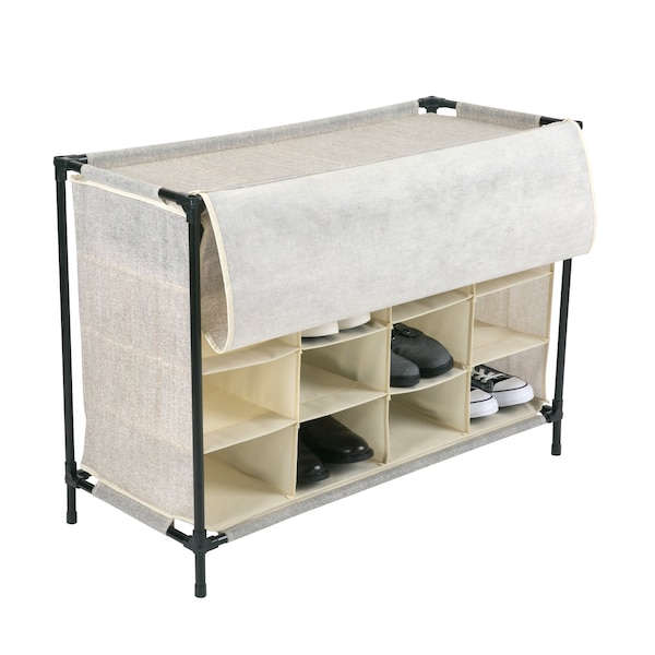 16 Compartment Shoe Cubby In Faux Jute